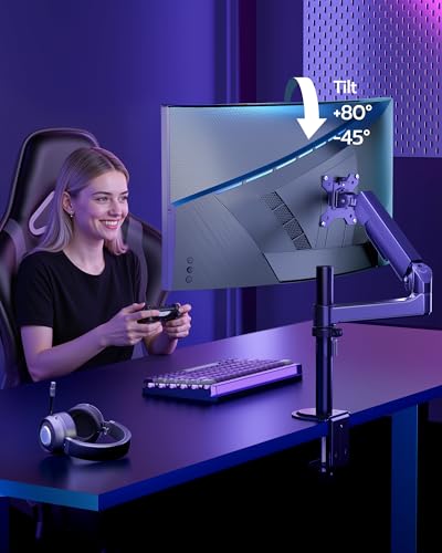 ARES WING Single Monitor Mount - 17 to 40 Inch Screen Monitor Arm, Black | Ultrawide Monitor Arm for Heavy Duty Curved Screen up to 26.4 lbs with Clamp/Grommet Desk Mount, 75/100 Vesa Mount - size: Single Monitor Arm