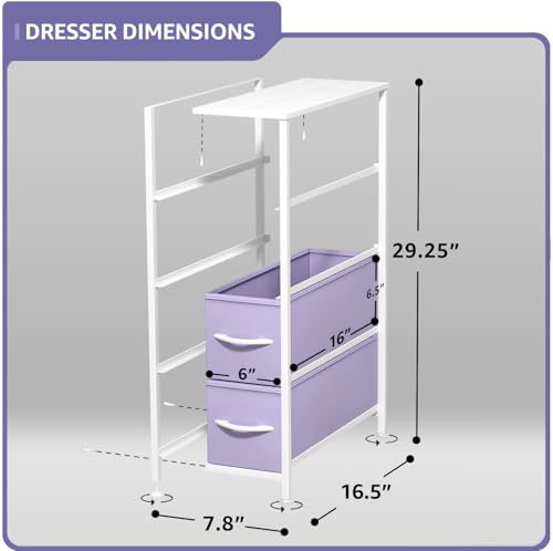 Sorbus Kids Narrow Dresser with 4 Drawers - Vertical Slim Storage Chest of Drawers with Steel Frame, Wood Top & Easy Pull Fabric Bins for Small Spaces, Closets, Bedroom, Bathroom & Laundry - color: Pastel Purple, style: 4 Drawer