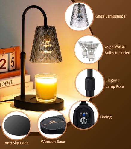 Candle Warmer Lamp with Timer - Electric Candles Wax Warmers Glass Lamps - color: D-gray