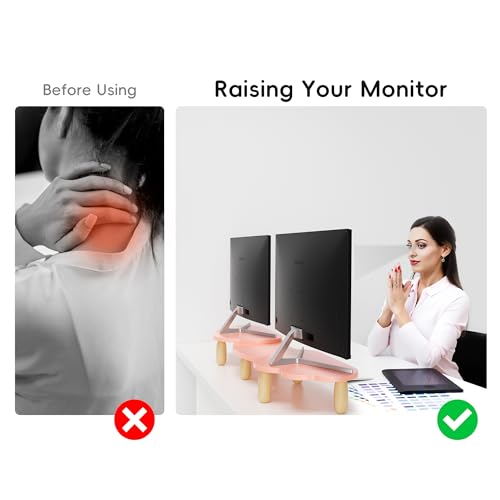 AFOOYO Dual Monitor Stand Riser, Adjustable Rainbow Cloud Desktop Organizer for 2 Monitors, Flexible Length & Angle Computer Stand for Laptop, PC, Printer, Home Office Use - Pink