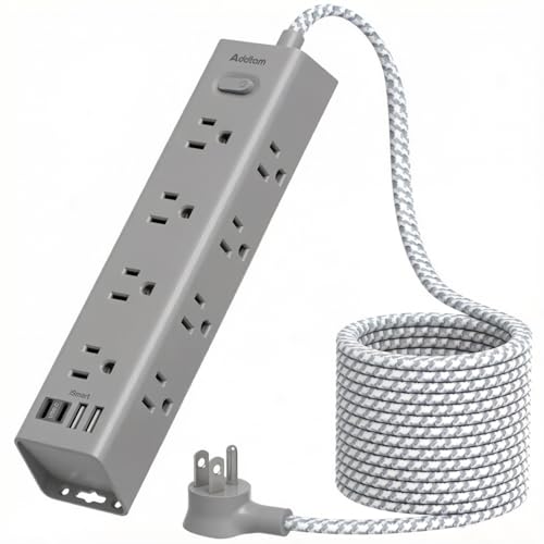 10FT Extension Cord, Power Strip Surge Protector with 12 AC Outlets & 4 USB - color: Grey, size: 10FT