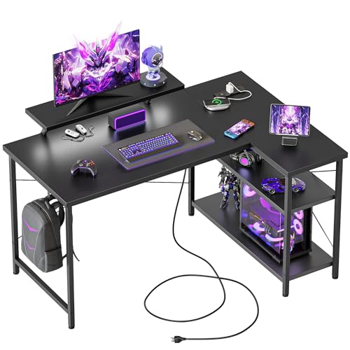 Mericonia 48 in Corner Desk with Monitor Stand, Small L Shaped Gaming Desk - color: Black, size: 48 inch
