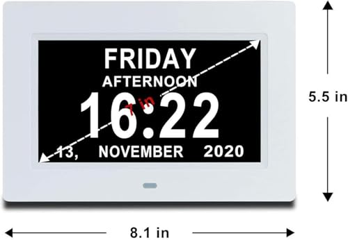 TMC 7 Inch Digital Clock with Day and Date for Elderly - 12 Alarm Options, Auto-Dim, Digital Clock Large Display Dementia Clock for Impaired Vision People, Age Seniors,Elderly, Alzheimer - color: 7" Inch W