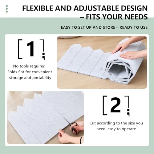 86.5 x 16'' Foldable Felt Desk Divider with 25 Thumbtacks & 8 Clips, Acoustic Desk Partition Privacy Panel, Versatile Cubicle Shield Hanging Note Item, for Office Home (Triangular) - style: Triangular