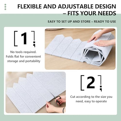 86.5 x 16'' Foldable Felt Desk Divider with 25 Thumbtacks & 8 Clips, Acoustic Desk Partition Privacy Panel, Versatile Cubicle Shield Hanging Note Item, for Office Home (Triangular) - style: Triangular
