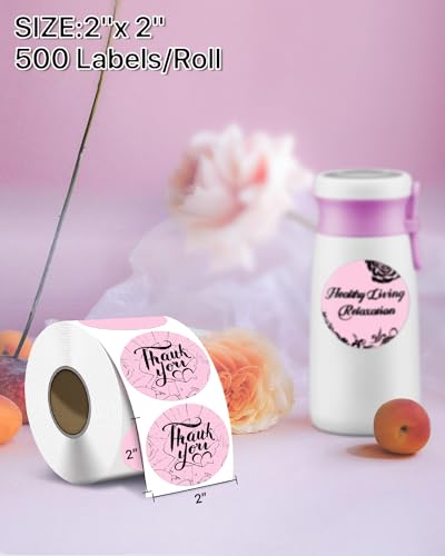 iEager 2 Inch Round Thermal Labels, Pink Circle Thermal Printer Stickers - color: Pink, size: 2 INCH