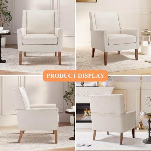 Living Room Chair, Wingback Mid-Century Accent Chair – Comfy Single Sofa with Solid Wood Legs & Velvet-Like Fabric, Oversized Armchair for Living Room/Bedroom/Reading Nook&Lounge