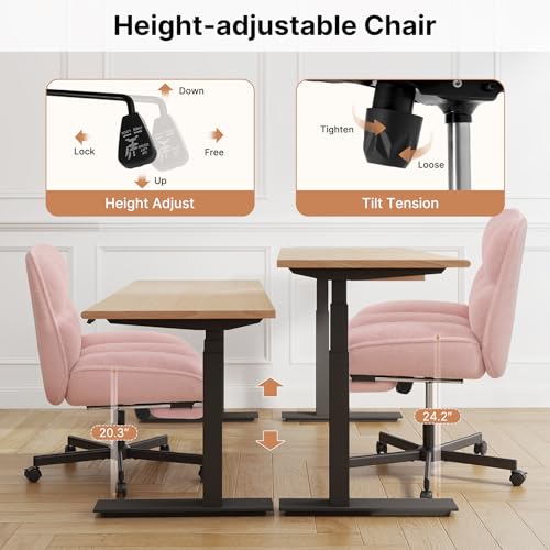Criss Cross Office Chair with Foot Rest, Thick Cushioned Cross Legged Office Chair, Armless Wide Seat Reclining Desk Chair, Height Adjustable Criss Cross Chair for Home Office,Vanity, Pink - color: Pink