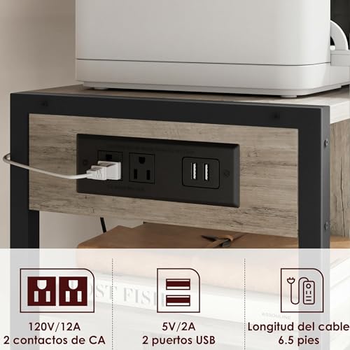 Garvee 3-Tier Printer Stand, Rolling Under Desk Printer Cart with Lockable Wheels, Industrial Mobile Printer Table with Power Outlets, USB Ports & Paper Storage Shelf for Home, Office, Retro Gray - color: Retro Gray