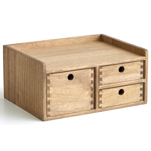 KIRIGEN Wooden Desk Organizer with 3 Drawers and Top Tray, Brown DT1D3C-DBR | 3-Drawer Cabinet with Top Tray Stores Office Supplies, Toiletries, Tools, Crafts, and Small Accessories on Desks or Counters - color: Dark Brown, size: 1 layer-3 drawers