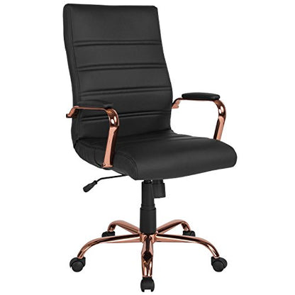 Flash Furniture High Back Black LeatherSoft Executive Swivel Office Chair with Rose Gold Frame and Arms | 360° Swivel, Height Adjustable, Commercial Grade - color: Black Leathersoft/Rose Gold Frame