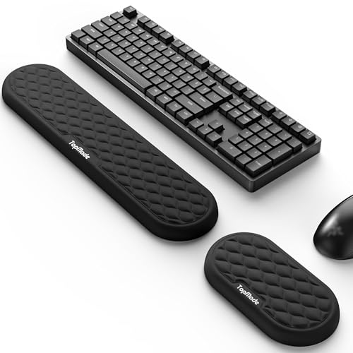TopMade Upgraded Wider Wrist Rest Set, Soft Memory Foam Keyboard Hand Rest Pad, Computer Ergonomic Keyboard Mouse Wrist Support for Typing Pain Relief, Comfort for Office, Gaming, Study, Black - color: Black Set