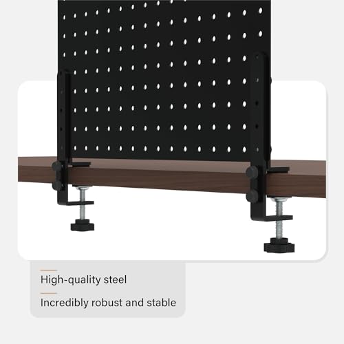 HUHOLE 32 x 12 Inch Clamp On Desk Pegboard Complete Kit | No Drill Metal Privacy Panel and Organizer with Accessories for Home Office, Gaming Setup, Cables and Supplies