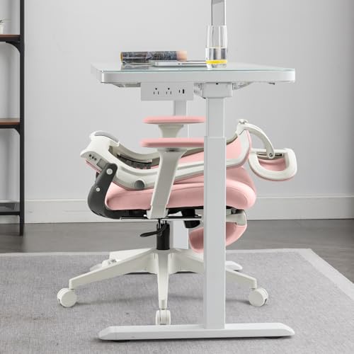 Ergonomic Foldable Office Chair with Footrest and Lumbar Support, Pink | Compact desk chair with space-saving folding design, 2D headrest, 2D armrests, computer cahirs for home office - color: Pink