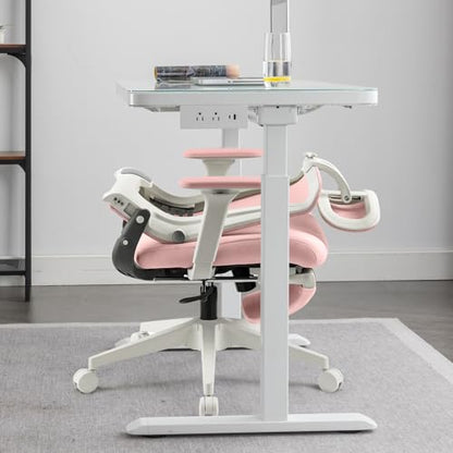 Ergonomic Foldable Office Chair with Footrest and Lumbar Support, Pink | Compact desk chair with space-saving folding design, 2D headrest, 2D armrests, computer cahirs for home office - color: Pink