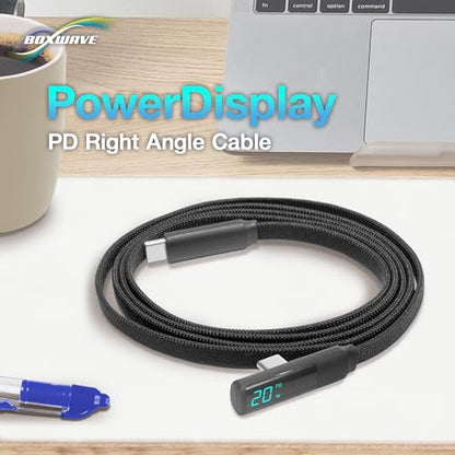 BoxWave Cable Compatible with Logitech Spotlight Presentation Remote - PowerDisplay PD Right Angle Cable (4ft) - USB-C to USB-C (100W), LED Wattage Info Extra Long Braided Nylon - Jet Black