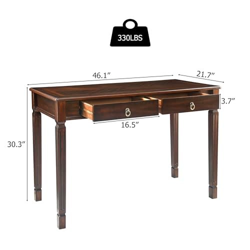 Solid Wood Writing Desk, Home Office Desks with 2 Storage Drawers, 46.1" Mid-Century Modern Walnut Tables, Secretary Desk for Home Office, Easy Assembly Vanity Desk, Study Table Station BSZD1258 - size: 46.1"