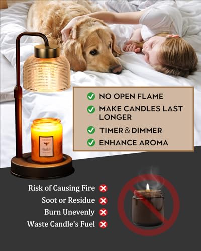 Candle Warmer Lamp with Timer & Dimmable Brightness, House Warming Gifts New Home, Christmas Birthday Gifts for Women, Birthday Gifts for Women Mom, Flameless Wax Melt Warmer for Jar Candles - color: Black+golden
