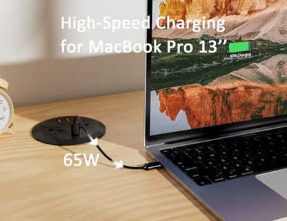 3-inch Desktop Power Grommet,GaN 65W PD USB-C,6.3ft Cord,Black - size: Black,6.26 ft