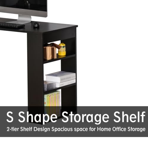 HOMCOM 47 Inch L Shaped Desk, Home Office Table, 360 Degree Rotating, Black - color: Black