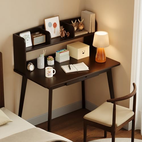 IOTXY Small Writing Desk with Hutch - 39.4" Work Computer Study Table - color: Black Walnut