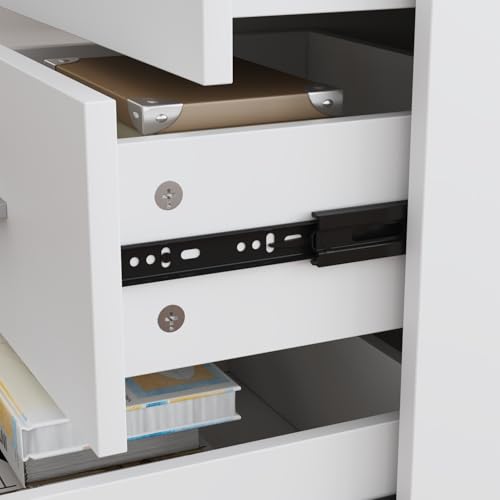 MOUMON L Shaped Standing Desk with Drawers and Shelves, Executive Adjustable Height Desk, L-Shaped Design, 63 inch Tabletop, for Office Oak and White (63”W x 63”D x 28.9-45.3”H) - color: Oak and White, size: 63”W x 63”D x 28.9-45.3”H
