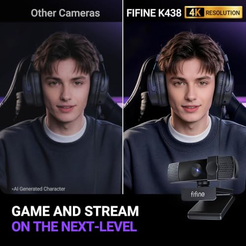 FIFINE K438 4K Resolution Webcam with Built in Microphone for Streaming | USB Computer Auto-Focus Camera, Noise Reduction Mic, Privacy Cover, 6P Lens, 76.3° FOV, Plug & Play for Podcast,Meeting