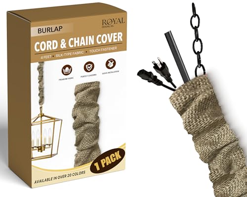 Royal Designs, Inc. Cord & Chain Cover 4 ft Silk Type Fabric, Chandelier Pendant Lighting Chain & Cable Management, Touch Fastener, Burlap - 1 Pack - color: Burlap, size: 1 Pack