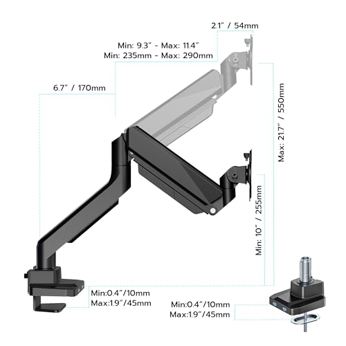 Heavy Duty Single Monitor Mount for 13"-49" Curved Screens with USB, Black - color: Black, style: with USB