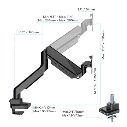 Heavy Duty Single Monitor Mount for 13"-49" Curved Screens with USB, Black - color: Black, style: with USB