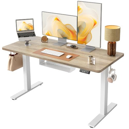 TIQLAB Standing Desk with Cable Management Tray, 55'' x 24'', Maple - color: Maple, size: 55*24 inch with Cable Management Tray