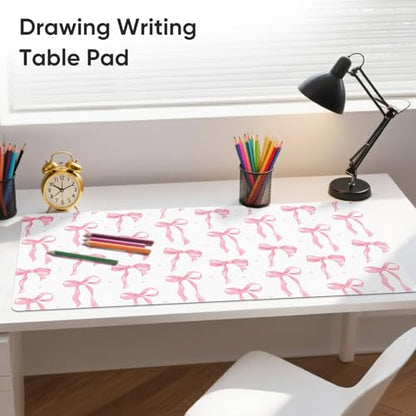 Desk Mat, XXL Large Mouse Pad,Leather Desk Pad Blotter Protector,Computer Laptop Mouse Pads for Desktop,Waterproof Writing Anti-Slip Mousepad for Office and Home I Pink Bow Girly - color: Pink Bow Girly