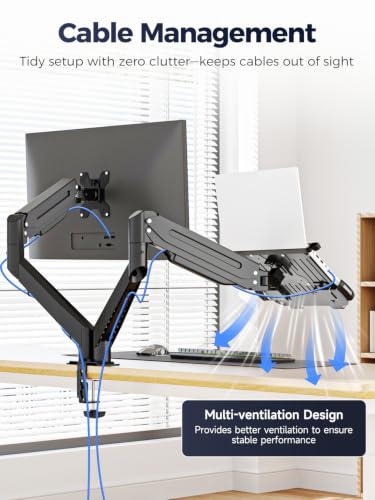 Suptek Monitor Laptop Mount Stand, 2 in 1 Function Dual Monitor Arms Desk Mount for 13"-18" Notebook and 17"-35" Monitor with Laptop Tray,Holds up to 24.25lbs - style: Laptop Monitor Mount