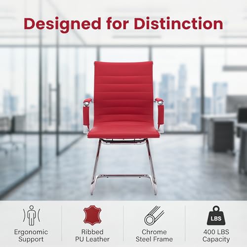 HNY 2-Pack PU Leather Office Guest Chairs - color: Burgundy, size: 2 PCS