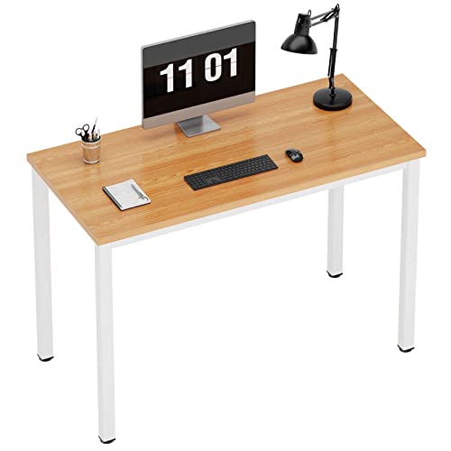 Need Small Teak Computer Desk, 39.4 Inch Sturdy Writing Desk, Compact | White Metal Frame, Teens Study Table, Home Office Desk, Adjustable Feet, Water-Resistant, Dorms & Bedrooms, Easy Assembly - color: Teak & White, size: 39.4 inches