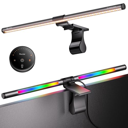 Quntis RGB Pro+ Monitor Light Bar with Remote, Flat Curved & Ultrawide Fits | 15 Modes Gaming Backlight, Ra95 Eye-Care No-Glare Front Light, 4 Colors & Brightness Dimmable, Home Office Gaming, 20" Gray - color: Gray
