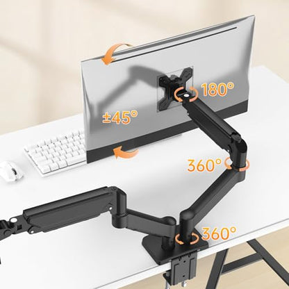Heavy Duty Dual Monitor Arm Desk Mount Gas Spring for 13-32 Inch Screens | Full Motion Dual Monitor Stand, VESA 75x75/100x100, 4.4-19.8 lbs Capacity Per Arm, C-Clamp and Grommet Mount - size: Dual Arm