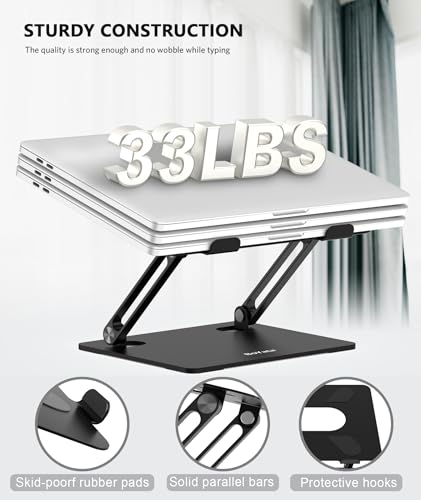BoYata Laptop Stand, Adjustable Multi-Angle Riser, Up to 17 Inches, Black | Sturdy alloy steel, heat-vent design and silicone pads support laptops up to 17 inches, including MacBook and Surface - color: Black