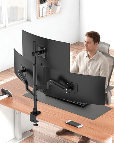 Triple Monitor Mount for up to 32 Inch Screens, Heavy Duty Gas Spring | Full Motion Arm, Tilt Swivel Rotation, Holds 19.8 lbs per Arm, VESA 75x75/100x100mm, Black - size: Up to 32 Inch
