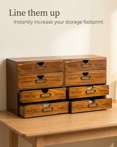 Modular Stackable Apothecary Cabinet 4 Drawer Desk Organizer - Retro Library Card Catalog Wood Storage Box - Organize Stationery, Thread Embroidery, Sewing, Crafts, Junk Drawer & Supplies Countertop - size: 4 Drawer