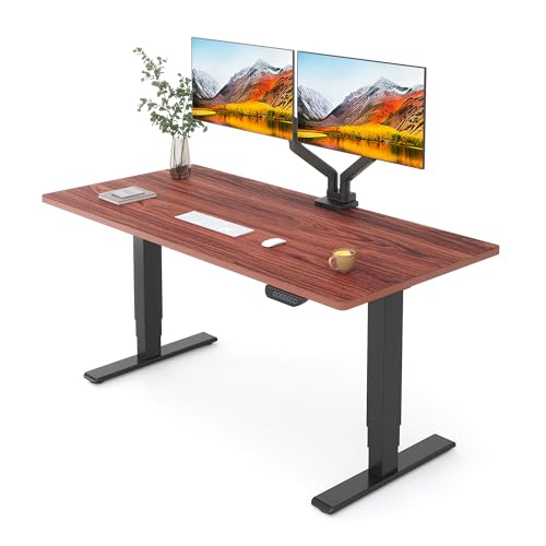 FLEXISPOT E6 MAX Dual Motor 3-Stage 48x30 Inch Heavy Duty Standing Desk, 330lbs Weight Capacity, Height Adjustable Desk w/Cable Management & Wheels (Seamless Mahogany Desktop + Black Frame) - color: Black Frame+ Mahogany Top, size: 48"x30" One-Piece