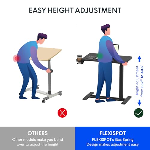 FLEXISPOT 28" Mobile Standing Desk Pneumatic Lift Computer Workstations | Computer workstation desk with hidden wheels,Laptop Rolling Cart for home office and small spaces.27.6"W x 15.7"D,Black - color: Black, size: 28x16