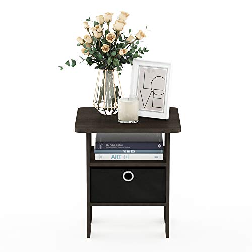 Furinno Andrey Set of 2 End Table / Side Table / Night Stand / Bedside Table with Bin Drawer, Dark Brown/Black | Open Shelf and Storage Bin, Modern Night Stand, Bedside Table, for Small Spaces, Study, Dorm, Living Room, Bedroom - color: Dark Brown/Black,
