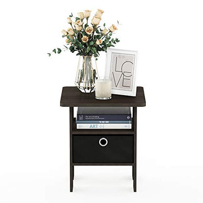 Furinno Andrey Set of 2 End Table / Side Table / Night Stand / Bedside Table with Bin Drawer, Dark Brown/Black | Open Shelf and Storage Bin, Modern Night Stand, Bedside Table, for Small Spaces, Study, Dorm, Living Room, Bedroom - color: Dark Brown/Black,