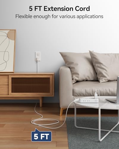 2 Prong Extension Cord with 6 Outlets 3 USB, 5FT Surge Protector, Old House | 1875W, 2 Prong to 3 Prong Outlet Adapter, Rotating Plug, USB-C(15.5W), Polarized, Non Grounded, Multi Plug - size: 5 FT-White-Two Prong