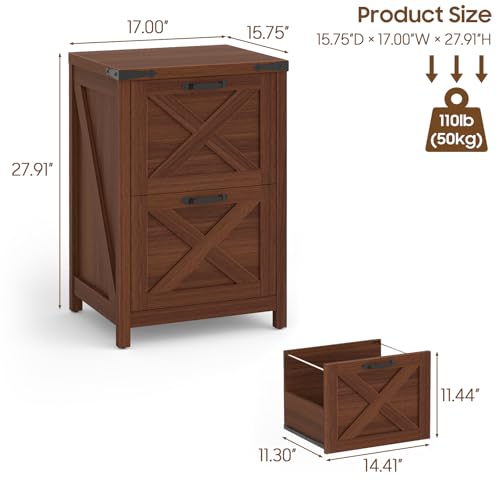 Halitaa Small Farmhouse File Cabinet with 2 Drawers for Home Office, Walnut - color: Walnut, size: 2 Drawers