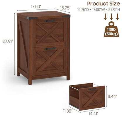 Halitaa Small Farmhouse File Cabinet with 2 Drawers for Home Office, Walnut - color: Walnut, size: 2 Drawers
