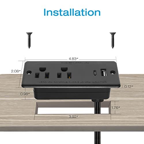 HHSOET Furniture Recessed Power Strip, 20W USB C Ports, Black, 6FT - size: 6ft-USB-C