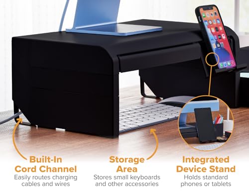 Bostitch Konnect Adjustable Monitor Riser with Drawer, Cell Phone Stand & Pencil Holder, Laptop Stand for Desk, 4 Height Levels, Cable Management & Rubber Feet - color: Black, style: Deluxe Laptop Stand Kit