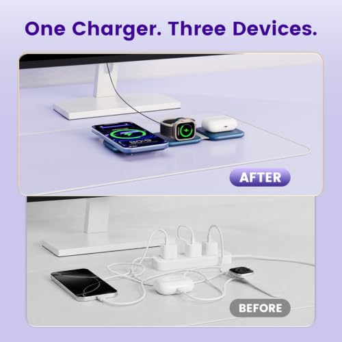 15W Magnetic Travel Charging Station, 3-in-1 Foldable MagSafe Charger - color: Navy Blue